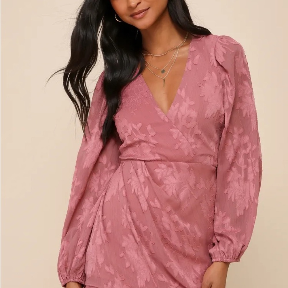 Lulu's Pink Sheath Dress with Bishop Sleeves for Wedding Guest